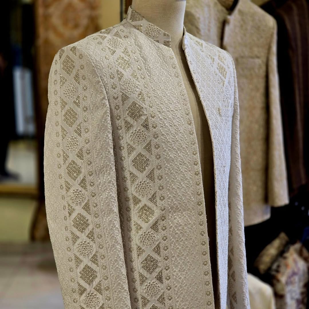 White Brown Shade Sherwani